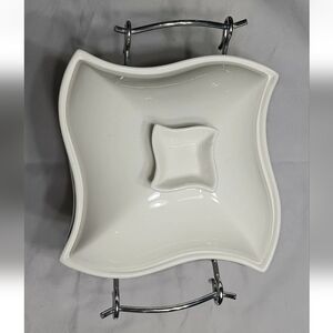 SIENA GODINGER 1qt Covered Bake Buffet Chafing Casserole Ceramic Dish W/Stand